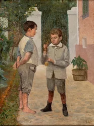 Two Boys Playing with a Kendama Toy